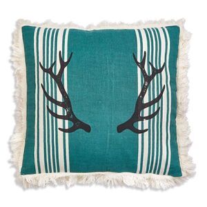 NEW! Deer Antler Fringed Throw Pillow Large Teal Cotton Cabin Lodge Rustic